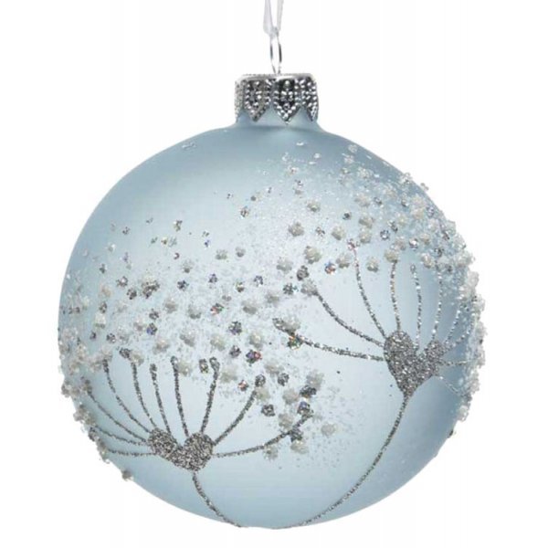Χριστουγεννιάτικη Γυάλινη Μπάλα Γαλάζια, με Λουλούδι σε Σχήμα Καρδιάς (8cm)